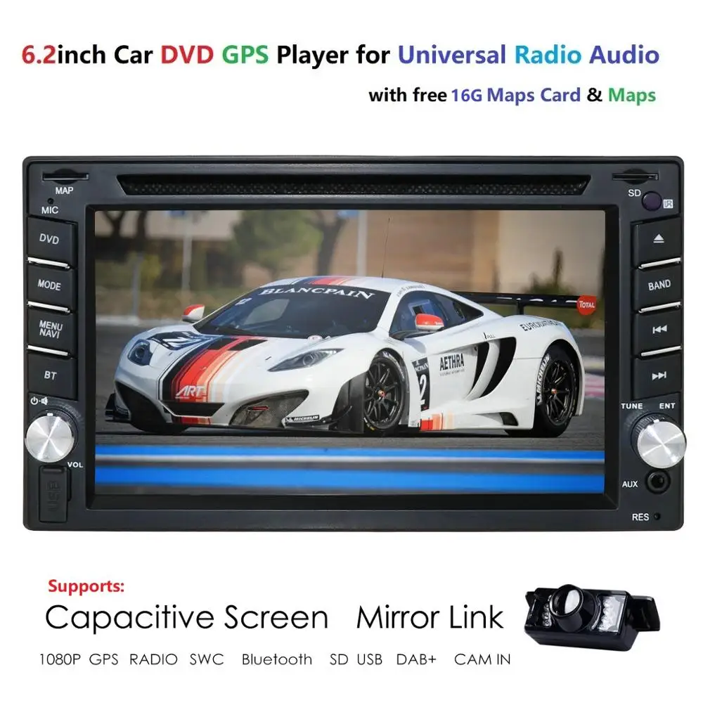 6," 2DIN автомобильное радио стерео gps навигация BLUETOOTH dvd-плеер для универсального автомобиля USB tv SWC RDS Зеркало Ссылка USB сенсорный экран DAB