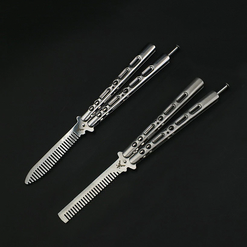 

Individuality Stainless Steel Polishing Matt Surface Training Comb Outdoor Portable Practice Butterfly Hair Trimmer Comb Brush