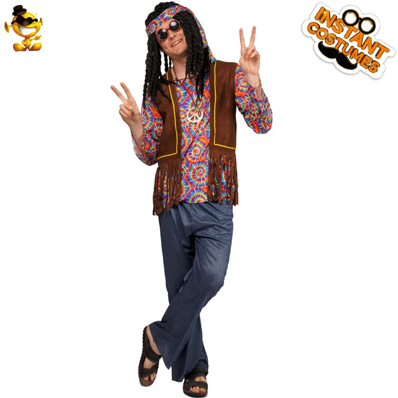 Discoteca Hippy Costume Hippy vestito accessori, 60s 70s 80s Afro Hippy  parrucca/Hippie Funky occhiali da sole collana baffi Stick - AliExpress