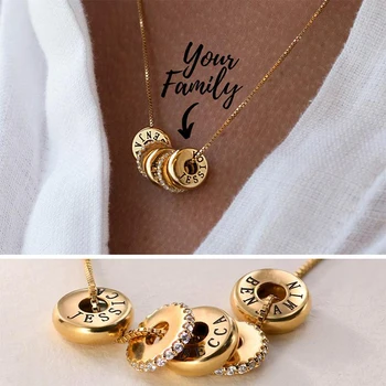 Personalized Engraved Family Name Beads Charms With Crystal Necklace Stainless Steel Custom Love Mum Style Gift Jewelry