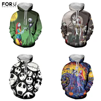 

FORUDESIGNS Nightmare Before Christmas Cartoon Pattern Ladies Hoodies Keep Warm Gothic Women Clothes Pullover Winter Cotton 2019