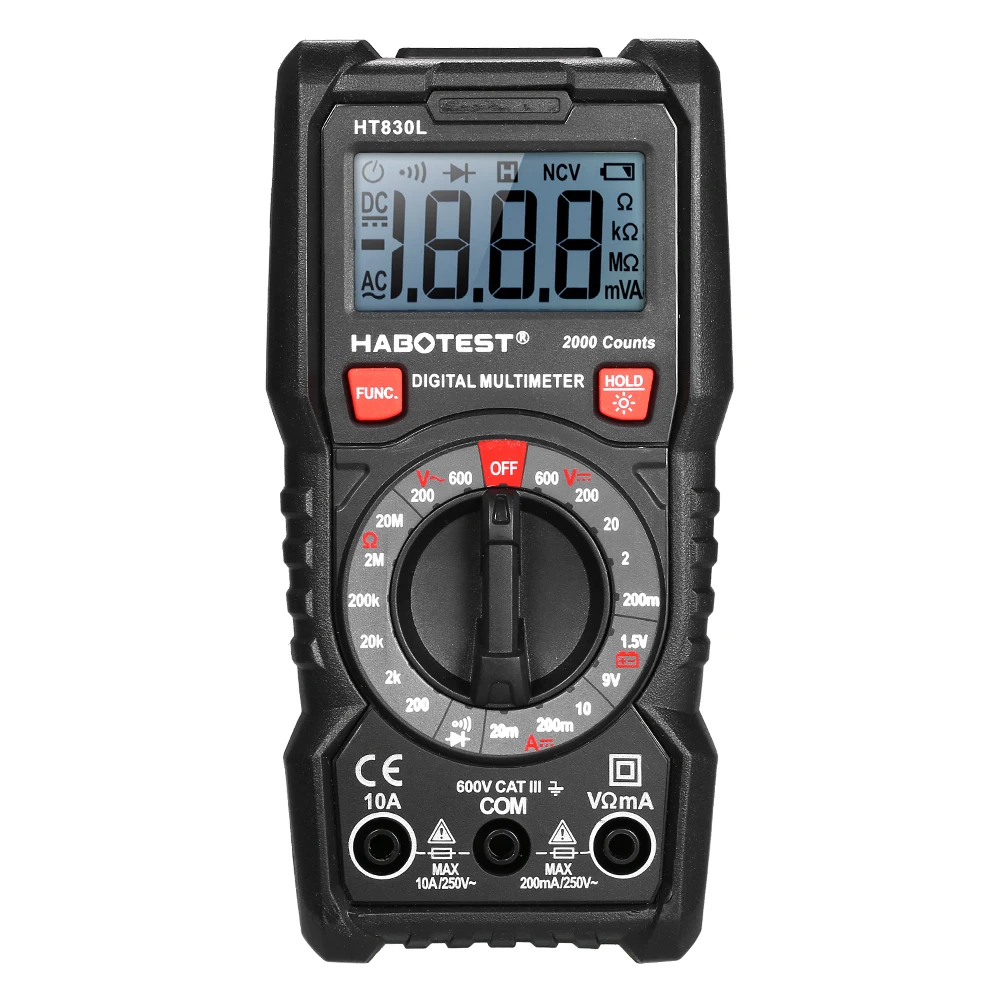 HABOTEST HT830L цифровой 2000 отсчетов портативный мультиметр Вольтметр измерительный тестер напряжения тока с подсветкой ЖК-дисплей