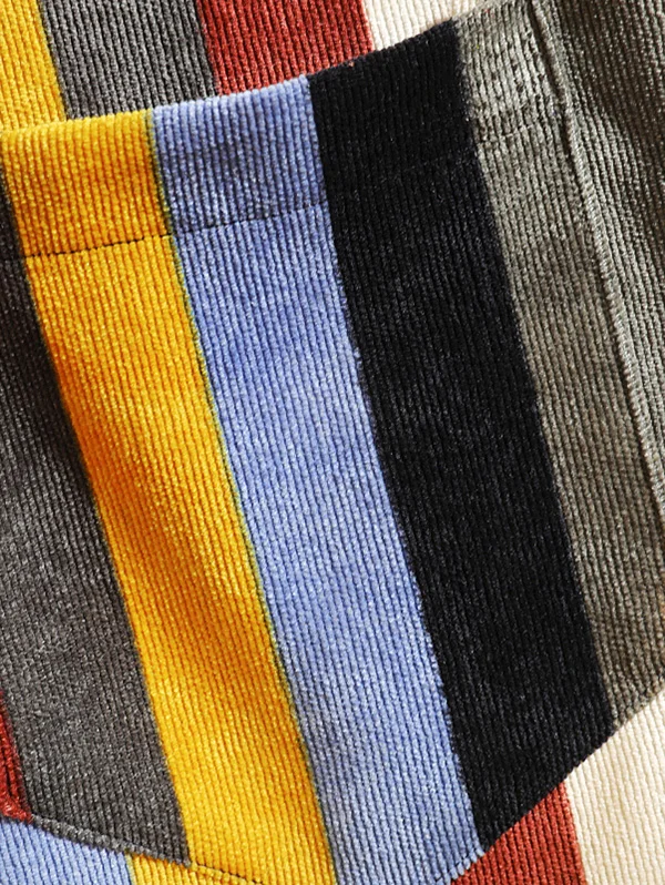 ZAFUL/Цветная полосатая Вельветовая рубашка с карманами и спущенными плечами; модная Осенняя повседневная мужская рубашка с длинными рукавами в Вертикальную Полоску