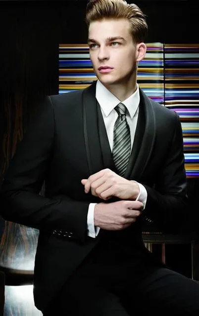 

New Arrival Groom Tuxedo Black Groomsmen Shawl Lapel Wedding Suits For Men Best Man Bridegroom (Jacket+Pants+Vest)