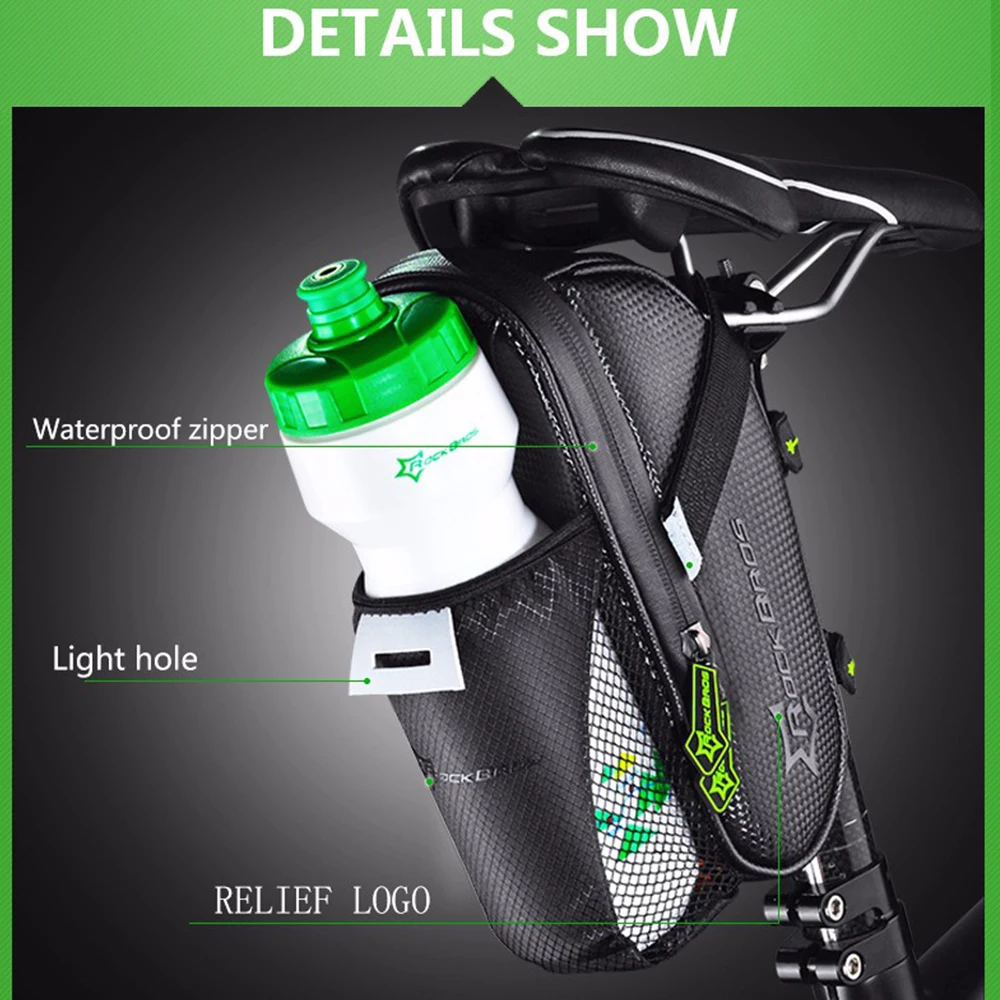 ROCKBROS Waterproof Bicycle Saddle Bag With Water Bottle Pocket MTB Bike Rear Bags Cycling Rear Seat Tail Bag Bike Accessories