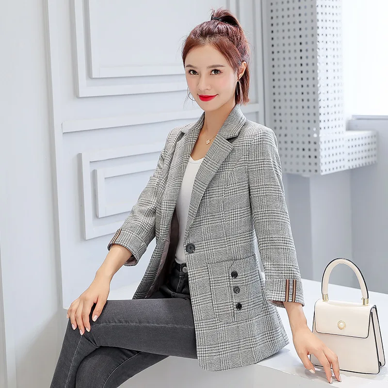 

Short Plaid Coat Women's 2019 Autumn Clothing New Style Tops Spring And Autumn Korean-style Elegant Versatile Small Coat