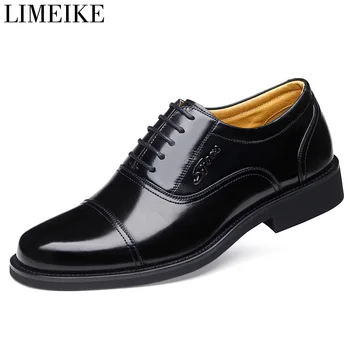 

LIMEIKE New Fashion Spring Autumn Men Leather Shoes Men Dress Shoes Lace-up Male
