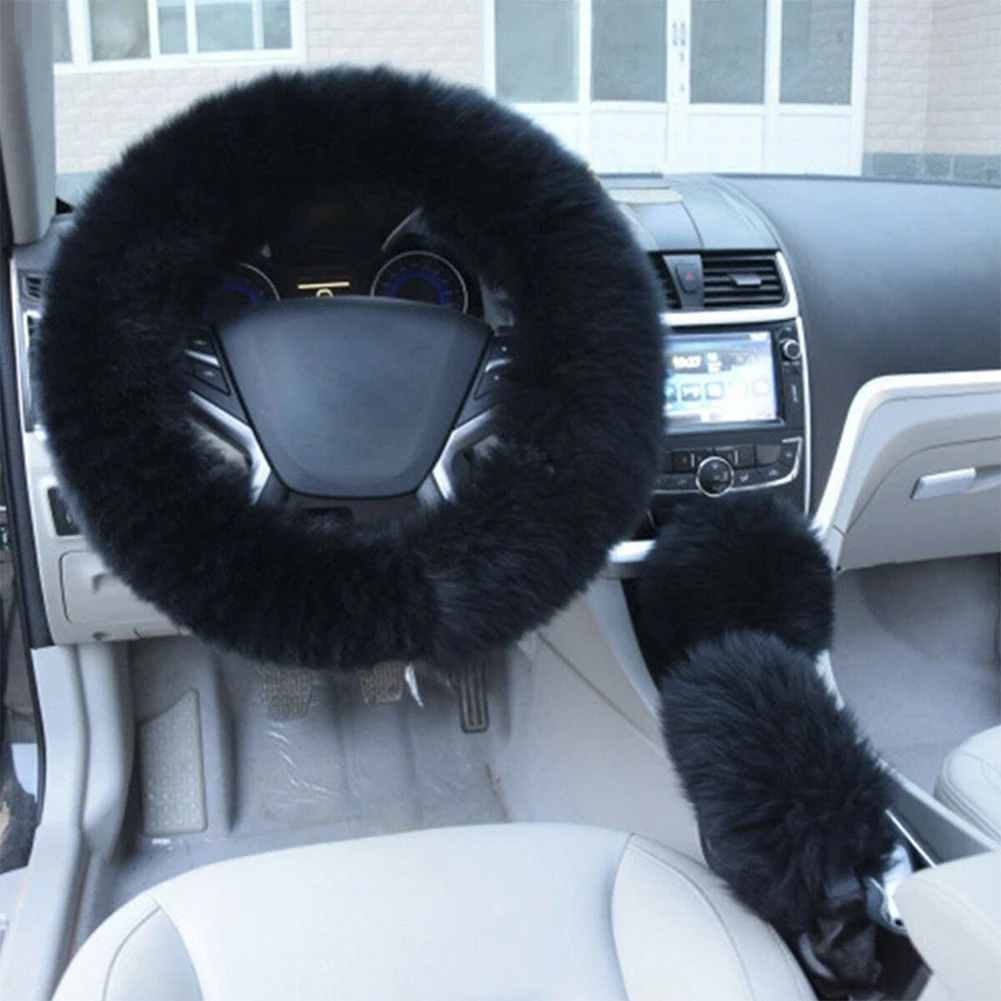 Универсальный плюшевый чехол рулевого колеса автомобиля зимний теплый шерстяной чехол для рулевого колеса аксессуары для салона автомобиля