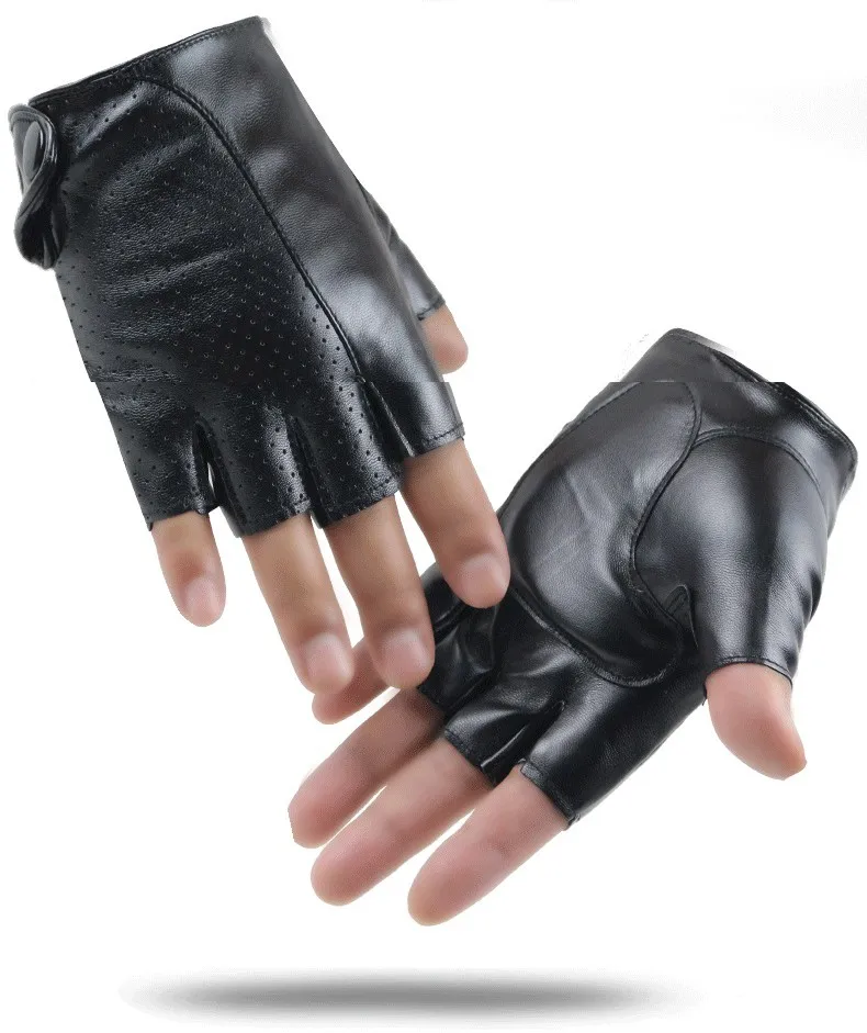 Men PU Leather Driving Gloves Anti-Slip Touch-Screen Half Finger Moto Fingerless Gloves Motorcycle Cycling Training Fitness Luva