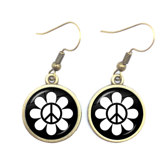 Blue-Red-Yellow Hippie Peace Van Bus Photo Drop Earrings Retro Beach Bus Car Collectors Bus Peace Sign Jewelry For Women