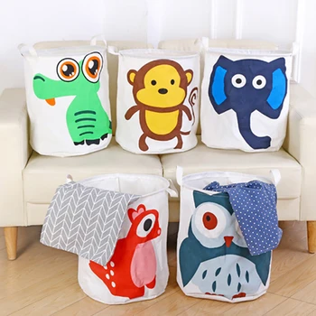 

Foldable Cartoon Laundry Basket Animal Laundry Bag Cotton Linen Fabric Kids Toy Large Storage Organizer Baskets Hamper