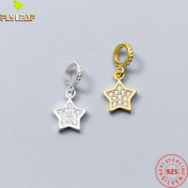 

925 Sterling Silver Zircon Stars Charms 18k Gold Plating Bracelet Necklace Pendant DIY Jewelry Findings Accessories Wholesale