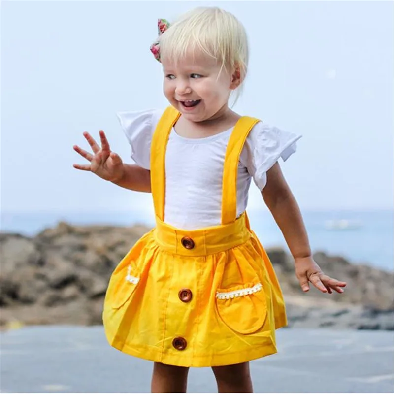 

2019 Spring Summer Baby Girls Dress Solid Pink Yellow Green Kids Overalls Holiday Beach Dress Toddler Kids Newborn Strap Dress