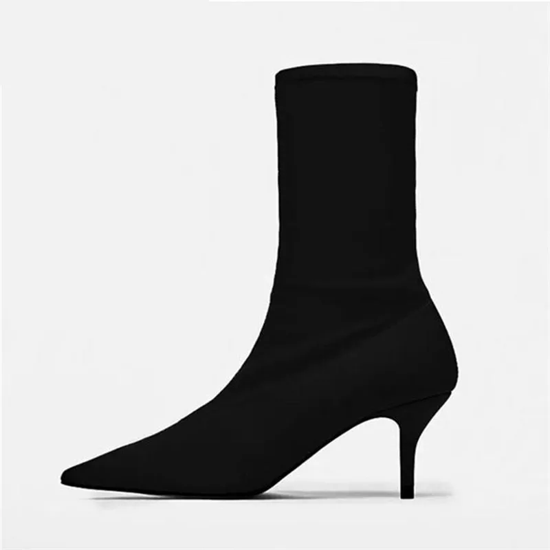 Black Women Sock Boots Stretch Fabric 