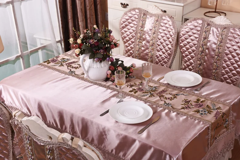 Luxury Solid Color Lace Tablecloth Chair Cover Table Flag Exquisite Relief Embroidery Rectangle Table Cover European Table Cloth