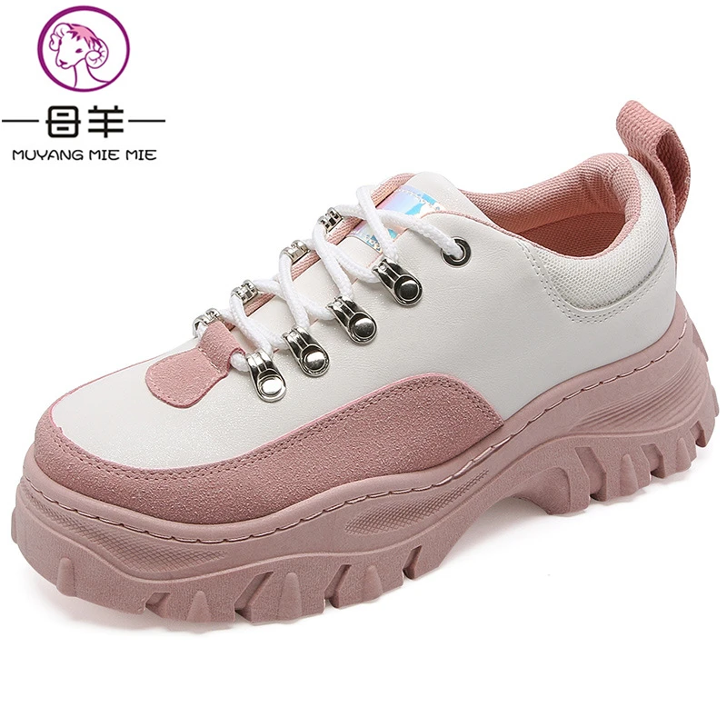 

MUYANG Women Sneakers Fashion Casual Thick Bottom Shoes Woman Platform Sneakers Women White Black Pink Vulcanized Shoes