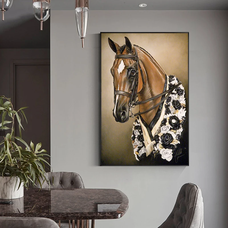 

Brown Horse Wild Animals Oil Painting on Canvas Scandinavian Posters and Prints Cuadros Wall Art Pictures For Living Room