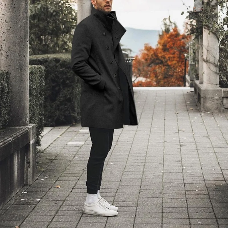 Высококачественные тренчи, мужские зимние классические тонкие осенние тренчи, мужские повседневные однотонные длинные ветровки с карманами, ВИНТАЖНЫЕ пальто