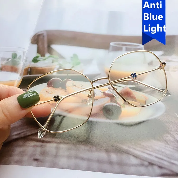 

Blue Light Reading Glasses Frame Computer Glasses Metal Cute Flower Women Eyeglasses Spectacle Frame Square Vintage Clear Lens