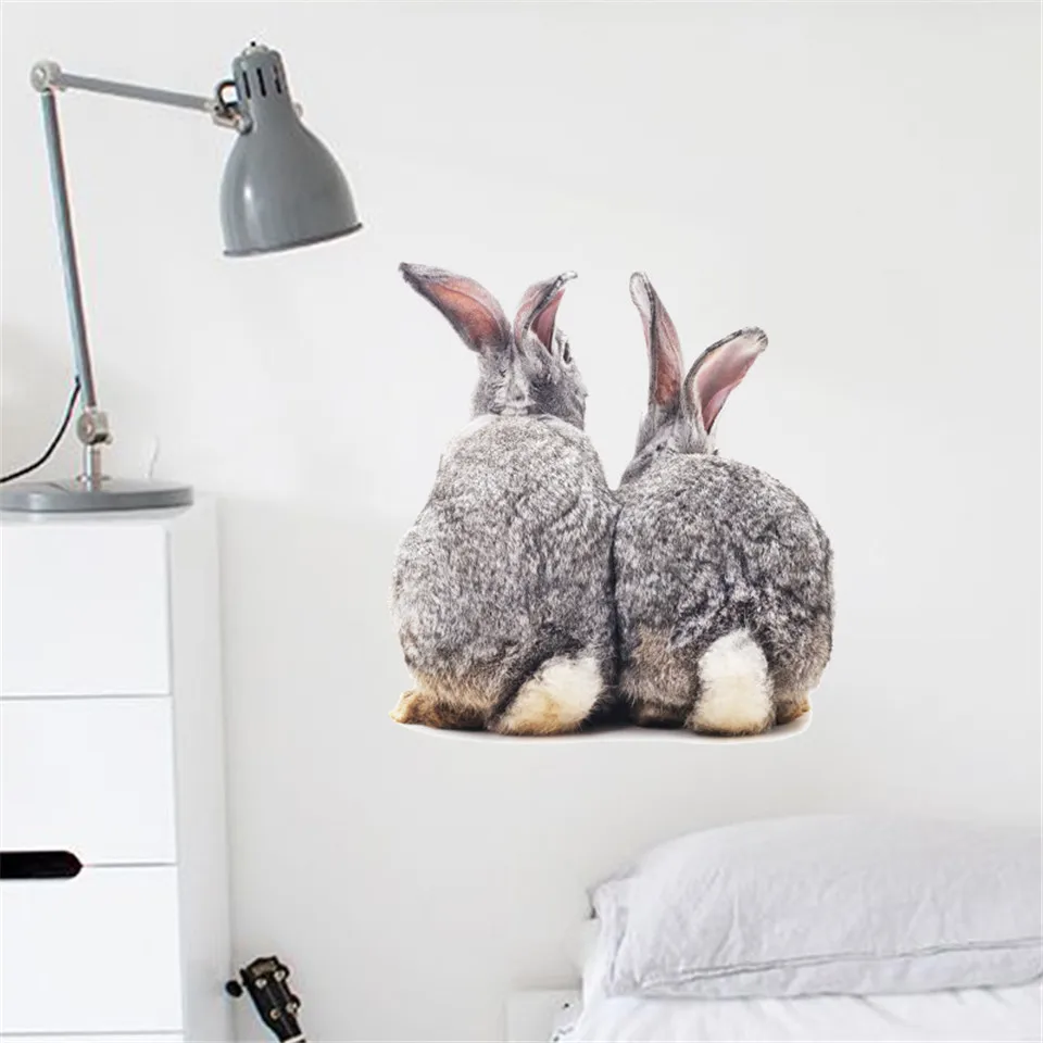 Two Cute Cartoon Rabbits Wall Sticker For Kids Room Bedroom Nursery