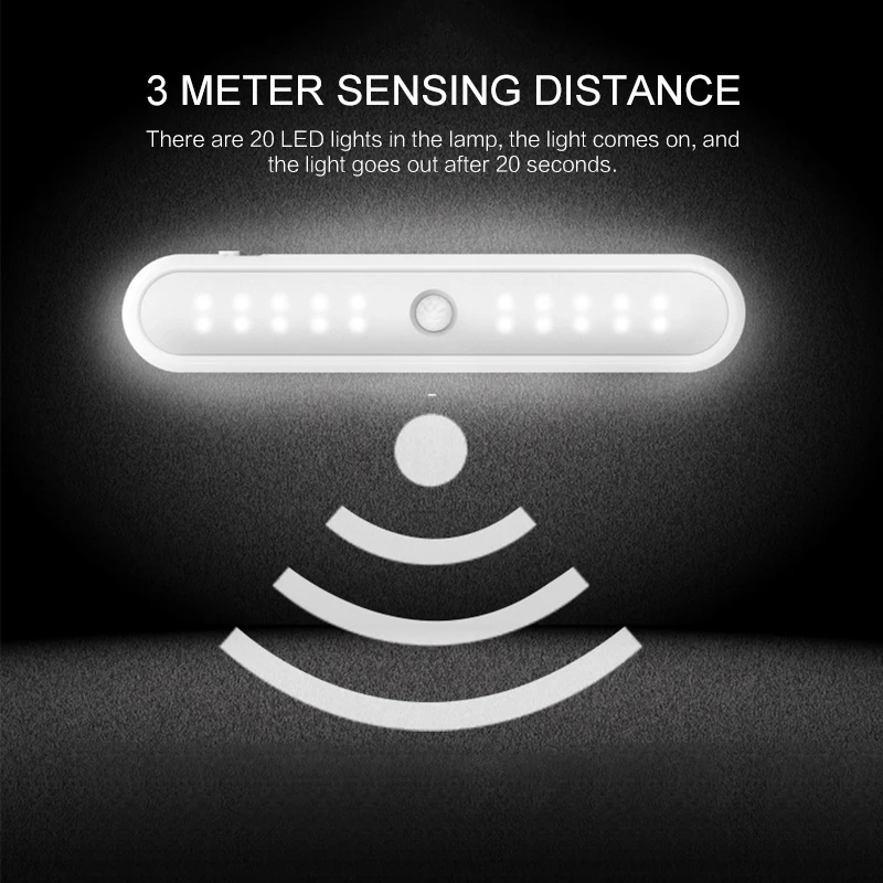 

LED Under Cabinet Light PIR Motion Sensor Lamp 20LEDs lighting Portable Wireless for Wardrobe Cupboard Closet Kitchen nightlight
