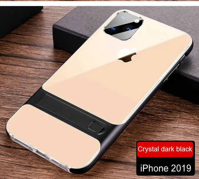 Crystal dark black Кронштейн оболочки для Apple iPhone 11 Pro 11 Pro Max чехол для телефона Роскошный тонкий чехол на заднюю панель телефона для Coque iPhone 11 Pro Max чехол iPhone11 кожа - Цвет: Crystal dark black