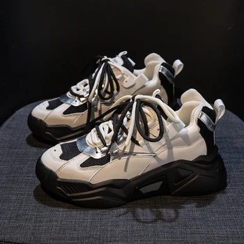

Lace Up White Sneakers Women Round Toe Chunky Sneakers Women Autumn Ladies Trainers Platform Sneakers Tenis Women