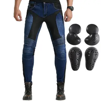 

2019 New Men Women Motorcycle Riding Jeans Motocross Racing Slim Stretch Pants Motorbike Trousers With 4 X Armor Knee Hip Pads