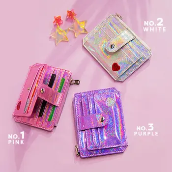

CANIS 2019 Women PU Leather Laser Coin Purse Bus Card Set Solid Multi-function Card Package 3 Colour