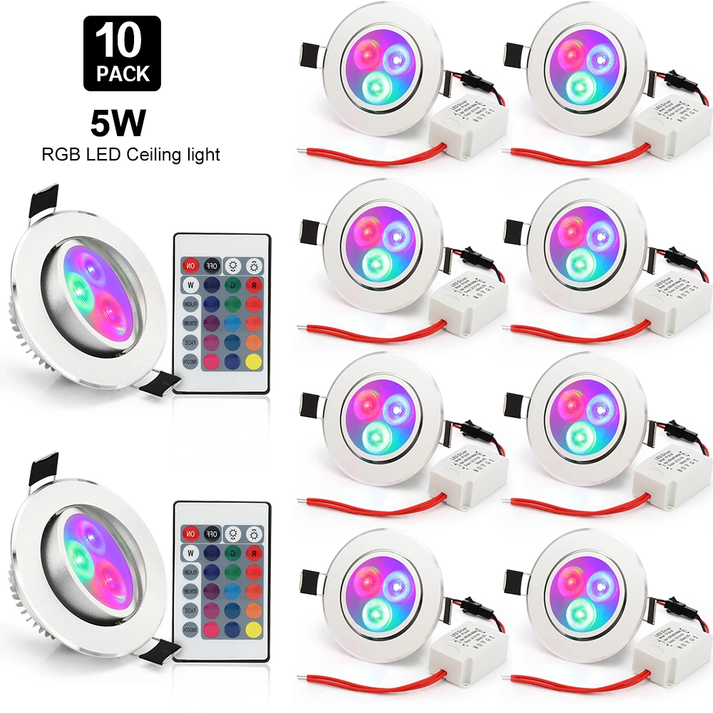 

10pcs/lot 5W LED Downlight Spotlight Recessed Ceiling Lamps Dimmable Pendant Spot Light Led Lamp RGB Controller led