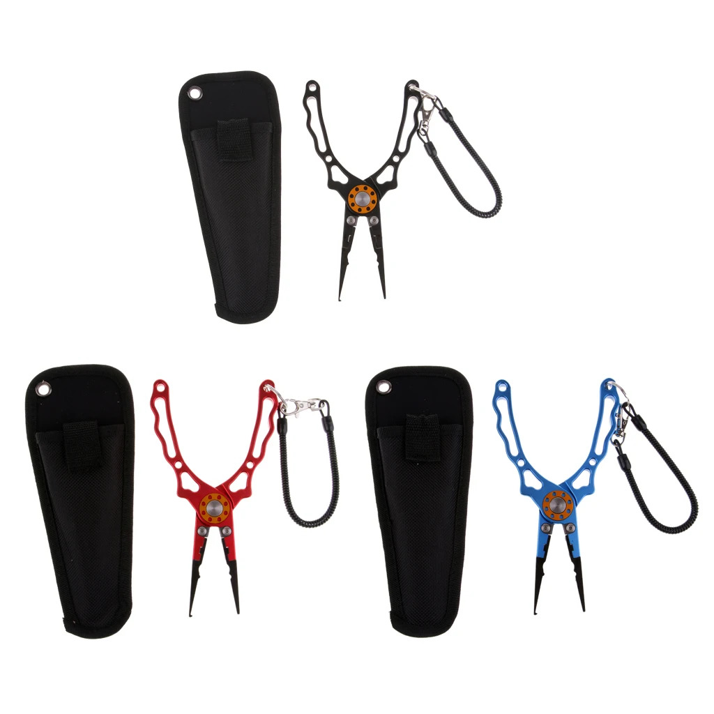 Aluminum Fishing Pliers Hook Removers Pliers Saltwater Split Ring Tool& Braid Line Cutters with Sheath and Lanyard