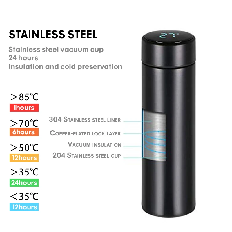 Термос с температурным дисплеем вакуумная колба бутылка 500 мл термос из
