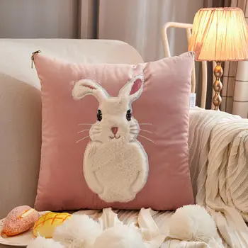 

2 In 1 Cotton Plush Cartoon Rabbit Foldable Patchwork Quilt Blanket Printed Square Home Office Car Throw Pillow Back Cushion