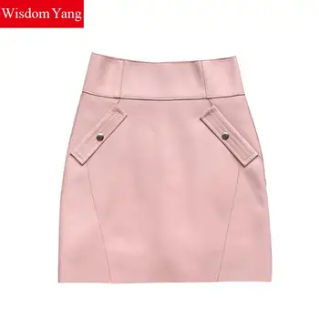 

Spring Sheep Skin Genuine Leather Short Skirt High Waist Mini Women Clothes Wrap Pink Yellow Party Sexy Korean Ladies Skirts