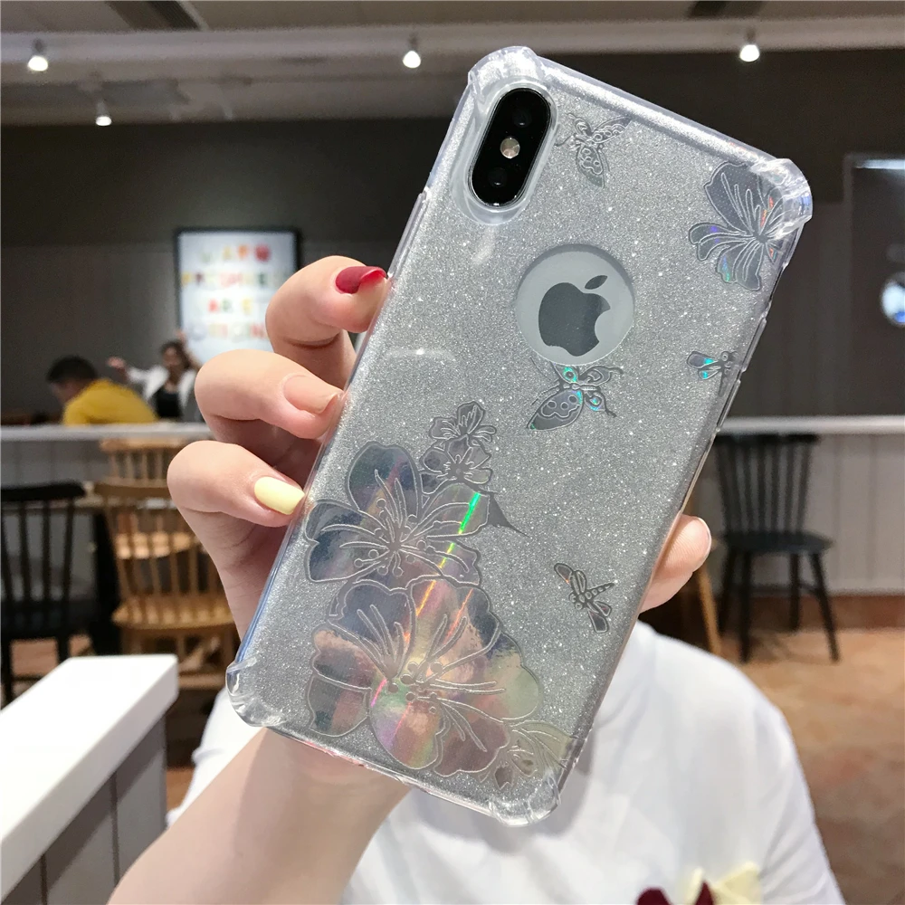 Защитный блестящий чехол Buterfly Rose Flower для iphone XS MAX XR 5 5s 6 6s 7 8 Plus мягкий из ТПУ 11 Pro |