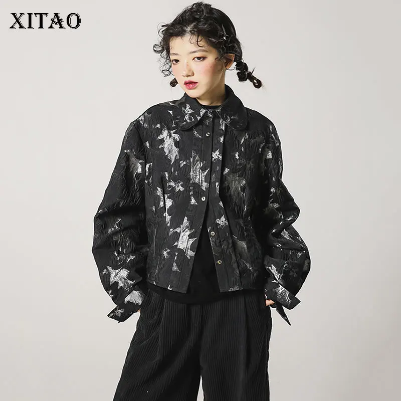 XITAO, Весенняя женская куртка с тиснением, носимая на обе стороны, пальто для женщин, рукав-фонарик, Ретро стиль, уличная одежда, Короткие топы XJ3201