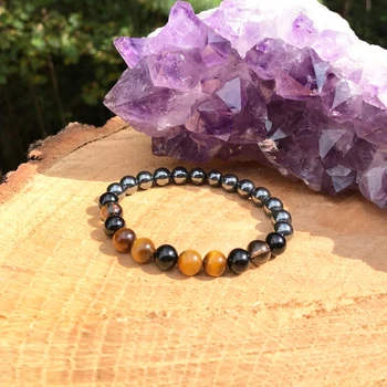 

Wholesale Men`s Black Onyx Bracelet Tiger Eye Hematite Natural Ge Stone Bracelet Negative Energy Protection Bracelet