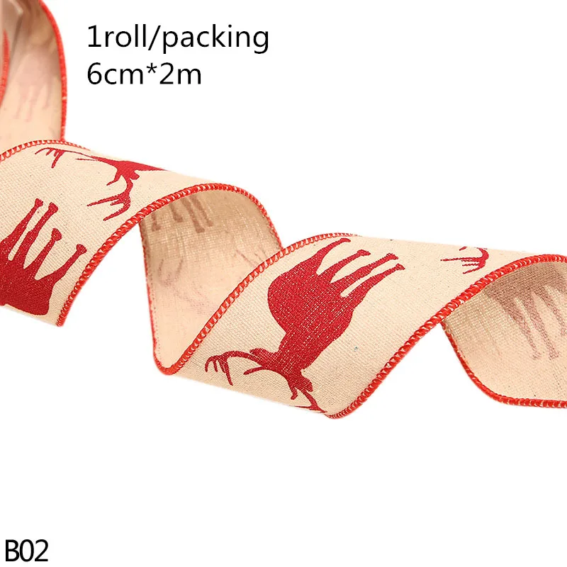 A02 2M/5Y Merry Christmas Natural Jute Burlap Red Ribbon Christmas Tree Snowflake Lace Trims Tape Roll Vintage Rustic Wedding Decor - Цвет: A02