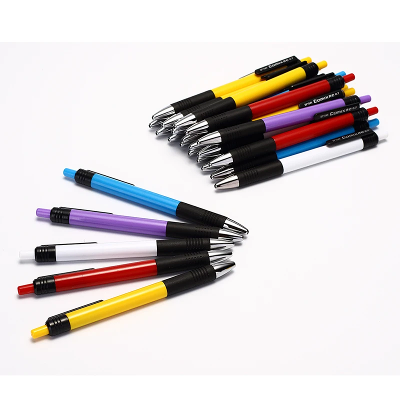 Comix Выдвижная шариковая ручка, тонкая точка, 0,7 мм, синие чернила, 24/коробка, разные цвета
