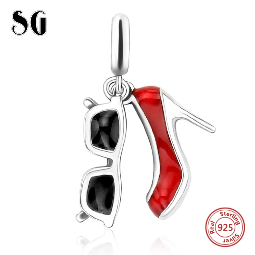 Silver Galaxy 925 Sterling Enamel High Heels &amp Sunglasses Beads Fit Original Pandora Charms Bracelet Fashion Jewelry | Украшения и