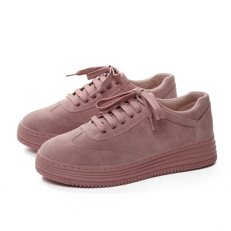 Pink Sneakers Teahoo/женские кроссовки из натуральной кожи; модная Розовая обувь для женщин; белые туфли на шнуровке; обувь на толстой подошве; обувь на платформе - Цвет: Pink Sneakers