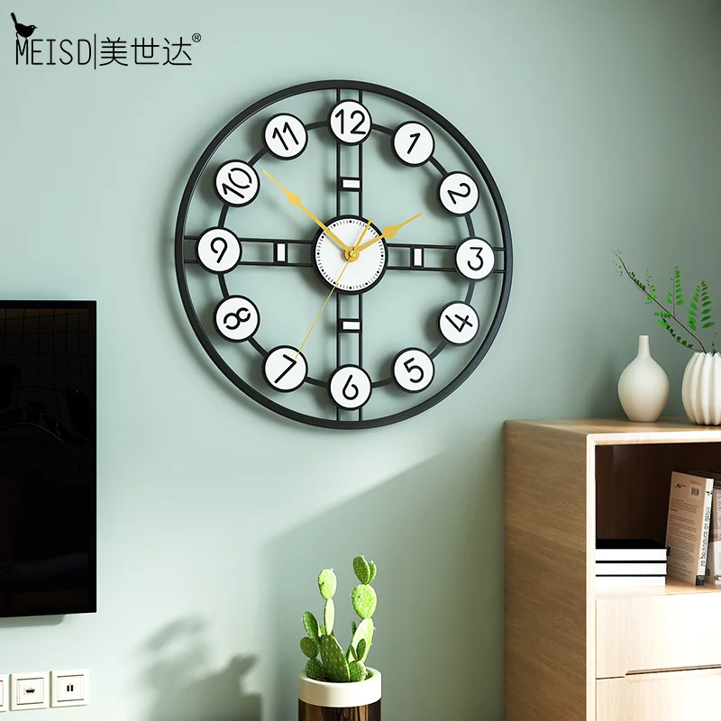 

MEISD New Metal Wall Clocks Room Watch Designer Round Clock Black horloge Living Room Decoration Quartz Needle Free Shipping