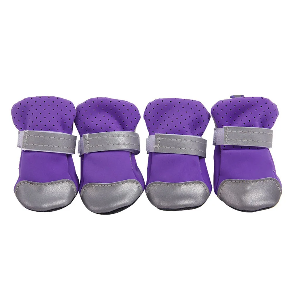 Purple 4 шт.; обувь для щенка; дышащая мягкая модная Светоотражающая обувь; подарок на весну-лето; JS23 - Цвет: Purple