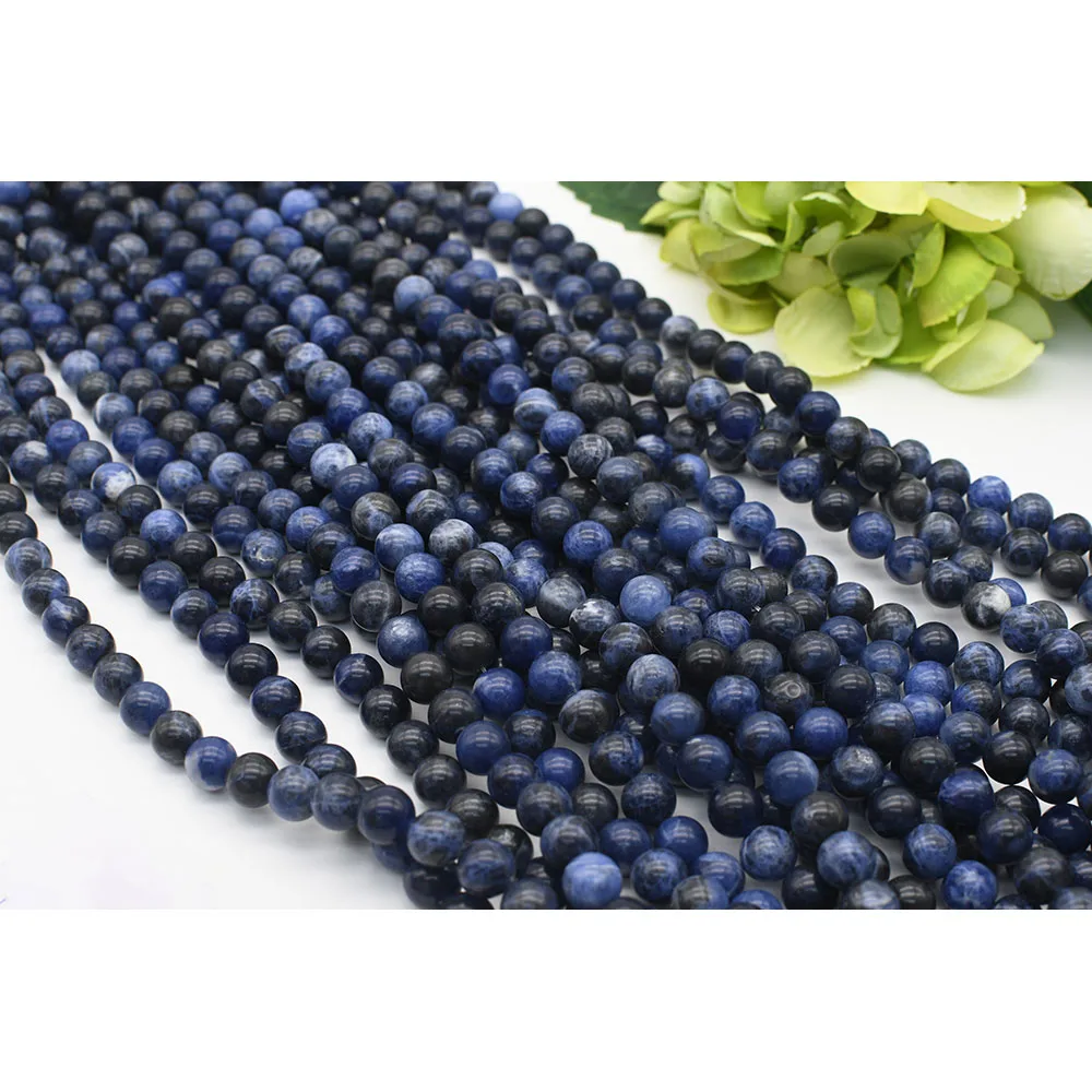 

6-10mm Natural Smooth sodalite Round stone beads For DIY Bracelet Necklace Jewelry Making Strand 15"