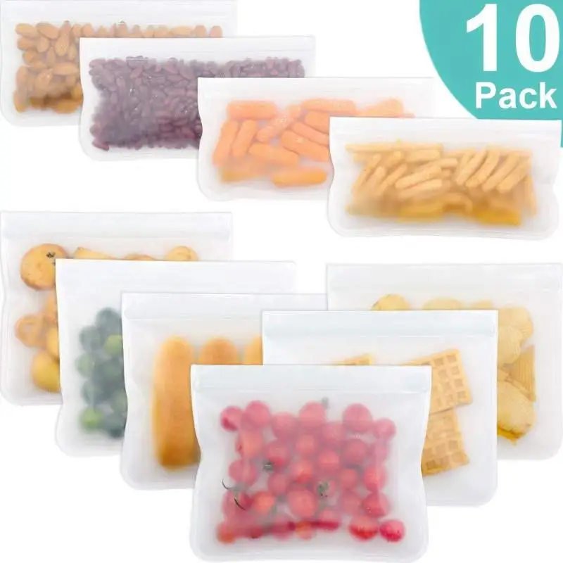

10Pcs/Set PEVA Reusable Seal Silicone Food Fresh Bag Vacuum Sealer Fruit Meat Milk Storage Bags Kitchen Accessories