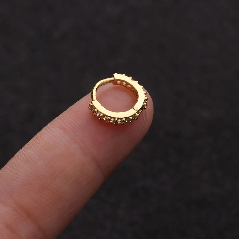gold 8mm Хирургический стальной шарнирный сегмент нос кольцо ниппель кликер ушной хрящ Хеликс пирсинг губ унисекс модные ювелирные изделия - Цвет основного камня: gold 8mm
