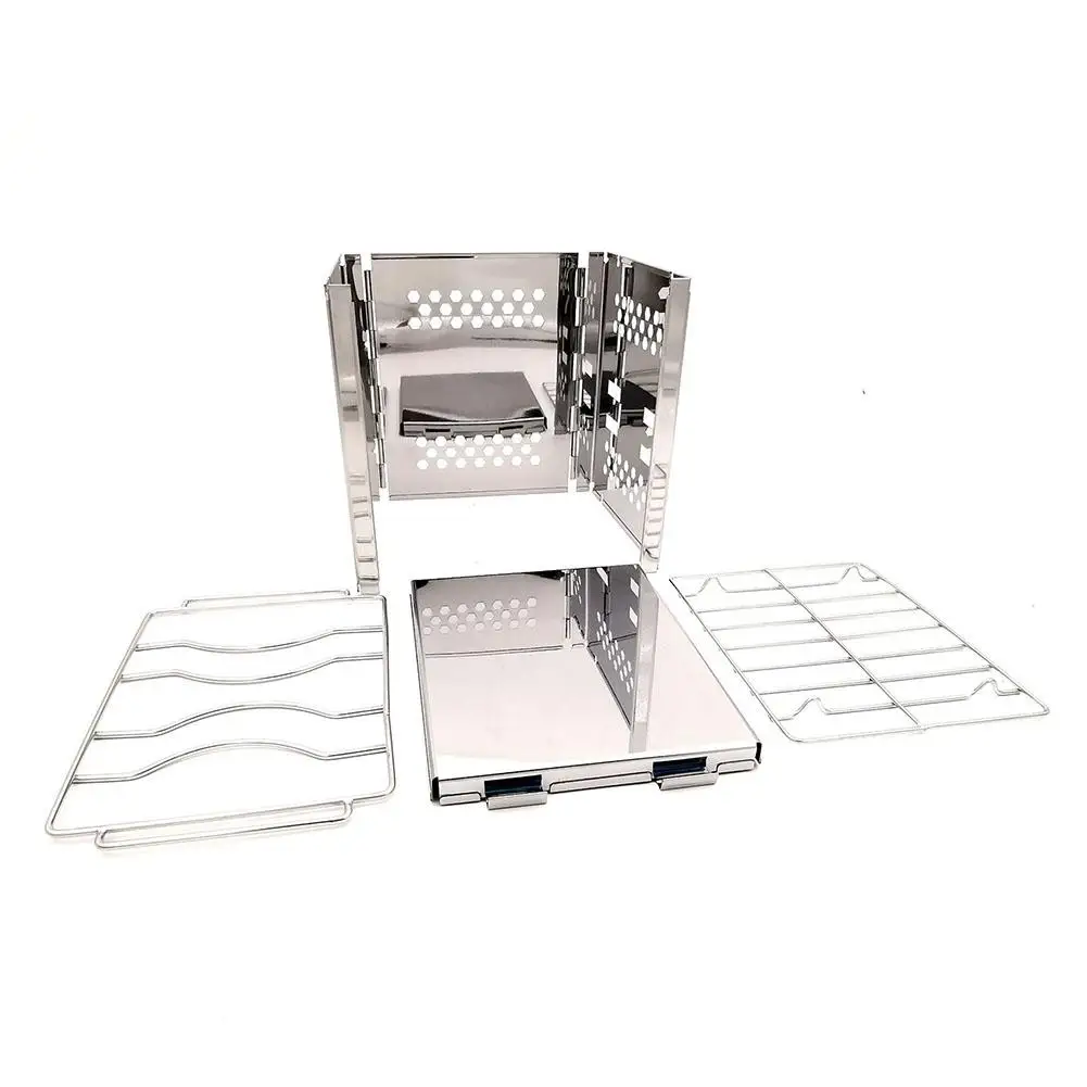 MeterMall Outdoor Camping Cooking Stove Stainless Steel with Barbecue Wire Mesh Hiking Outdoor BBQ Stove