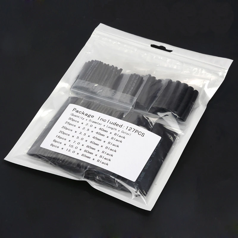

127pcs 2/2.5/3.5/5/7/10/13mm heat shrink tube 2:1 black Insulation Materials
