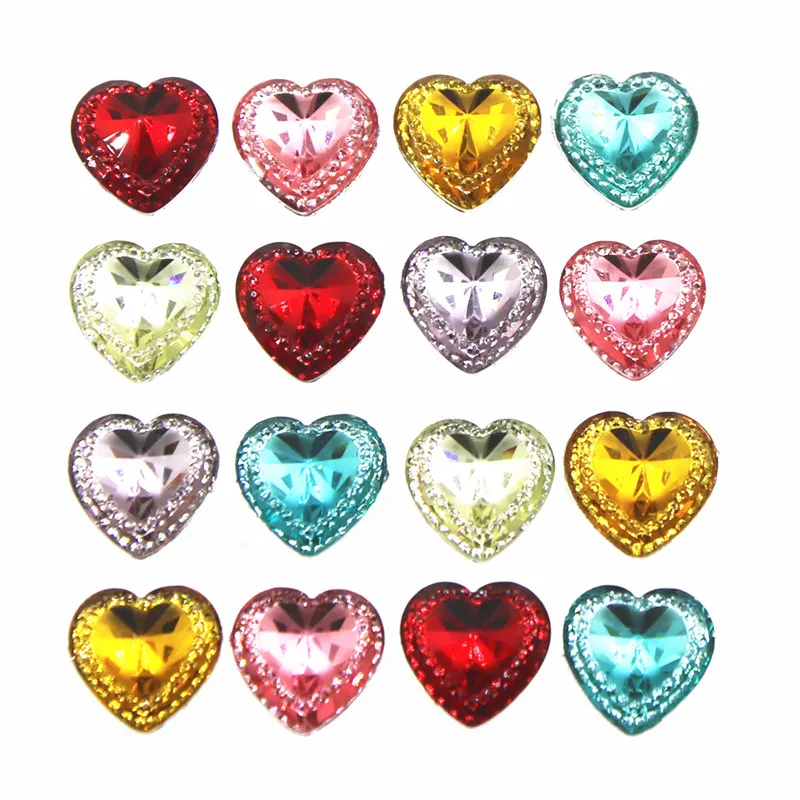 

50pcs shiny red heart Acrylic rhinestone Flat back Cabochon Art Supply Decoration Charm Craft DIY 15mm no hole