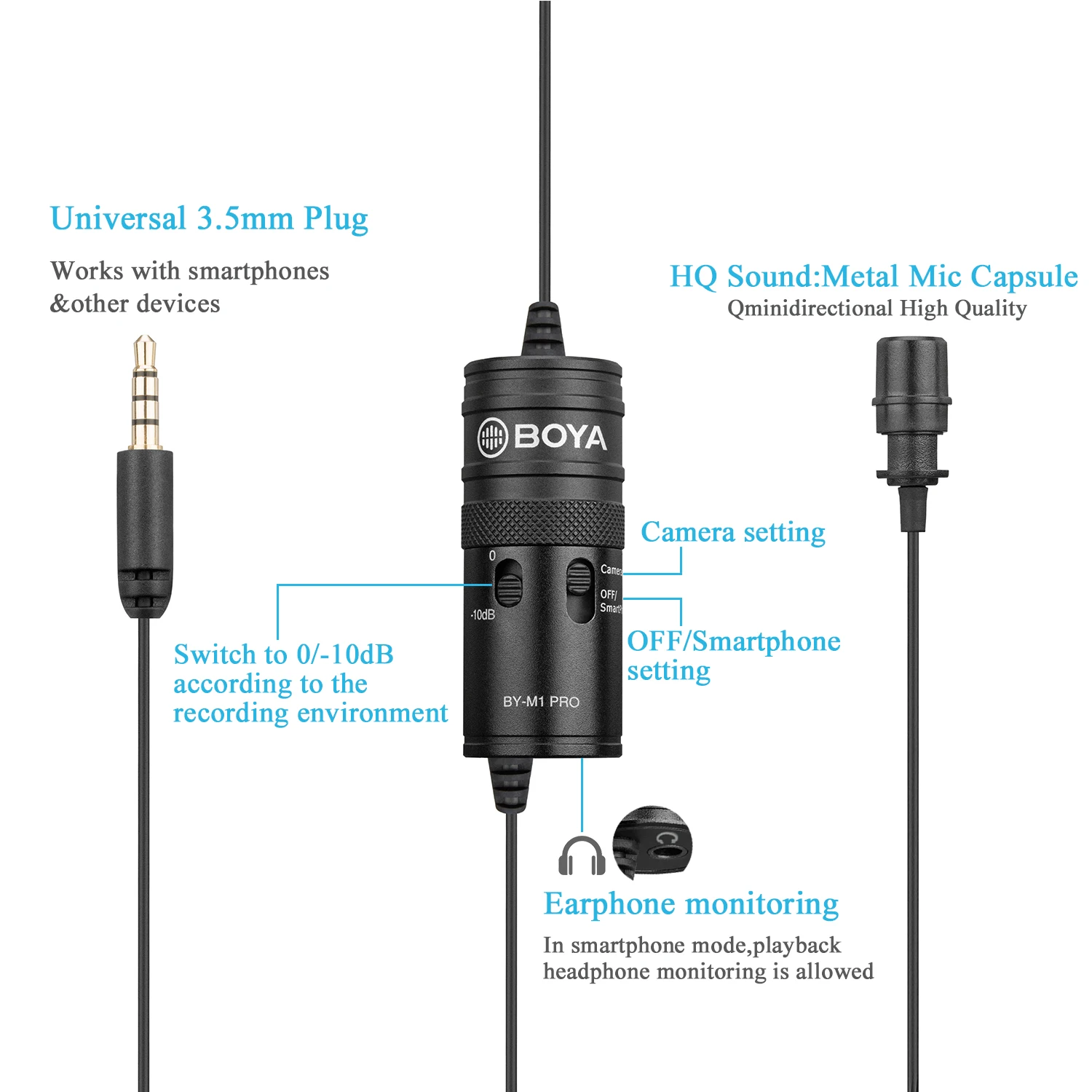 BOYA BY-M1 PRO 6m Clip-on Condenser Lavalier Lapel Microphone for PC Mobile Android DSLRs iPhone Streaming Youtube